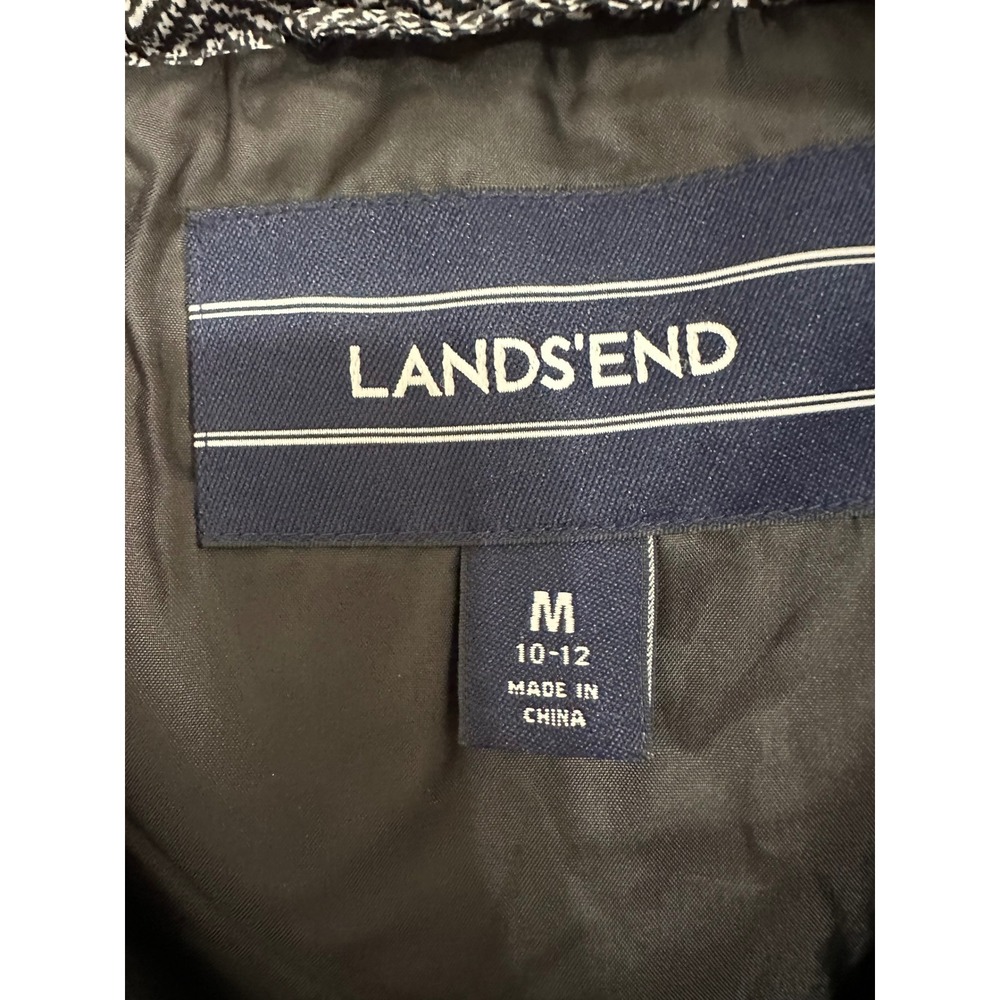 Lands End Womens Down Puffer Vest Black White Herringbone‎ Chevron M Outdoors - Picture 4 of 8